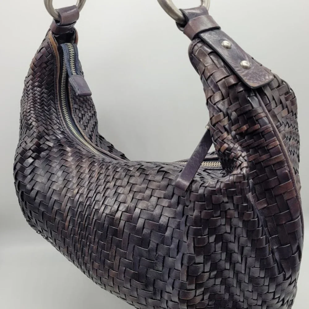 SOLD: Cole Haan Genevieve Leather Weave Satchel Tote Hobo Purse Blue Bag Luxury - Picture 15 of 16